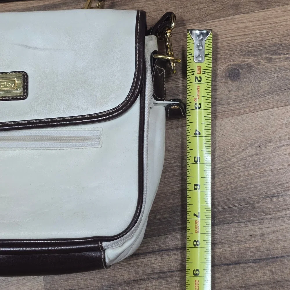 Capezio Vintage White Brown Two Tone Satchel Crossbody Bag Gold Hardware